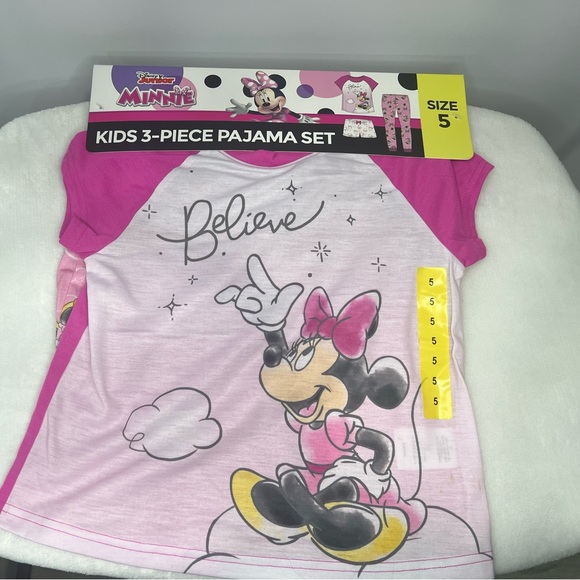 Disney Junior Minnie Mouse Believe kids 3 Piece Pajama Set | Pink | New - Picture 4 of 8